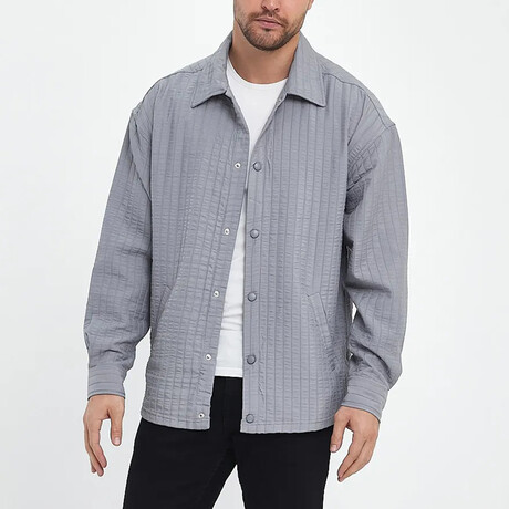 Striped Textured Oversize Shirt Jacket // Gray (S)