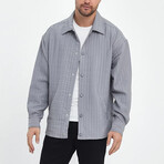 Striped Textured Oversize Shirt Jacket // Gray (L)