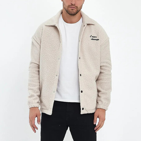 Flanneled with Logo Oversize Shirt Jacket // White (S)