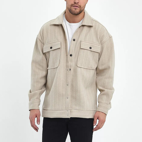 Front Pockets Oversize Shirt Jacket // Beige (S)
