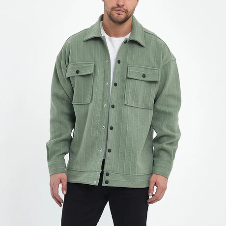 Front Pockets Oversize Shirt Jacket // Green (S)