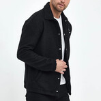Flanneled with Logo Oversize Shirt Jacket // Black (L)