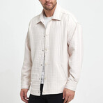 Striped Textured Oversize Shirt Jacket // Ecru (L)