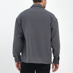 Striped Textured Oversize Shirt Jacket // Anthracite (S)