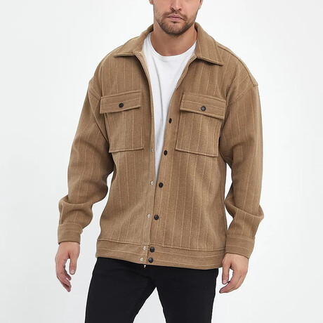 Front Pockets Oversize Shirt Jacket // Brown (S)