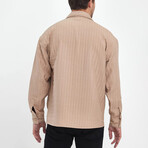 Striped Textured Oversize Shirt Jacket // Beige (S)