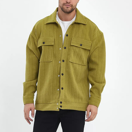 Front Pockets Oversize Shirt Jacket // Oil-Green (L)