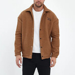 Flanneled with Logo Oversize Shirt Jacket // Dark-Brown (M)