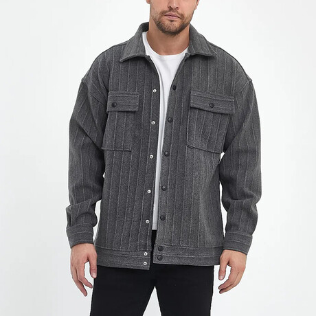 Stripe Textured Oversize Shirt Jacket // Dark Gray (L)