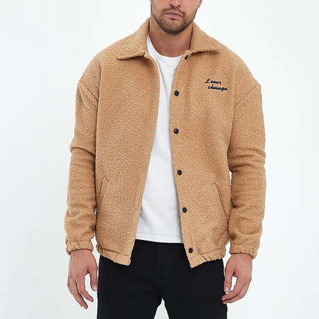 Flanneled with Logo Oversize Shirt Jacket // Milk-Brown (S)