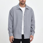 Striped Textured Oversize Shirt Jacket // Gray (L)