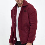 Flanneled with Logo Oversize Shirt Jacket // Burgundy (M)