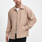 Striped Textured Oversize Shirt Jacket // Beige (S)