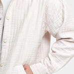 Striped Textured Oversize Shirt Jacket // Ecru (L)