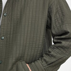 Striped Textured Oversize Shirt Jacket // Khaki (M)
