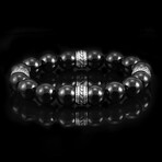 Onyx Stone + Stainless Steel Accents Stretch Bracelet // Black + Silver