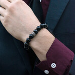 Onyx Stone + Stainless Steel Accents Stretch Bracelet // Black + Silver