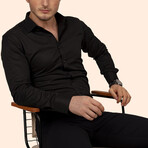 Solid Button-Up Shirt // Slim Fit // Black (XL)