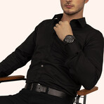 Solid Button-Up Shirt // Slim Fit // Black (XL)