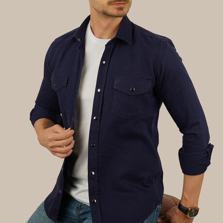 Real Denim Button Up Shirt // Navy Blue (XL)