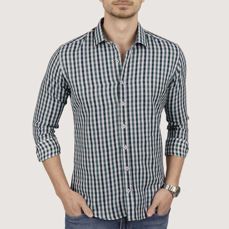 Gingham Button-Up Shirt // Slim Fit // Green-Navy (S)