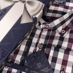 Checkered Button Up Shirt // Burgundy, White, Navy Blue (L)