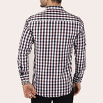 Checkered Button Up Shirt // Burgundy, White, Navy Blue (L)