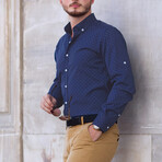 Polka Dots Button-Up Shirt // Slim Fit // Navy (S)
