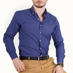 Polka Dots Button-Up Shirt // Slim Fit // Navy (S)