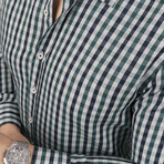 Gingham Button-Up Shirt // Slim Fit // Green-Navy (S)