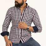 Checkered Button Up Shirt // Burgundy, White, Navy Blue (L)