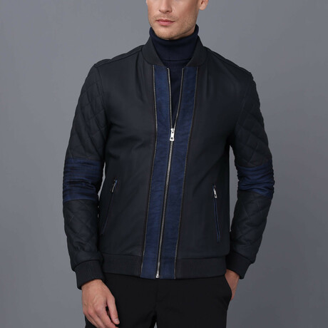 Fencing Leather Jacket // Navy Blue (S)