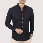 Solid Button-Down Shirt // Navy (L)
