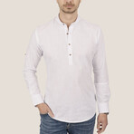 Mandarin Collar Quarter-Button Shirt // White (M)