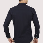 Solid Button-Down Shirt // Navy (L)