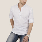 Mandarin Collar Quarter-Button Shirt // White (M)