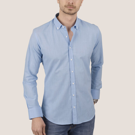 Solid Button-Down Shirt // Blue (S)