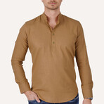 Mandarin Collar Quarter-Button Shirt // Tan (XL)