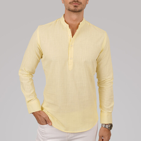Mandarin Collar Quarter-Button Shirt // Yellow (S)