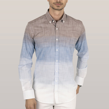 3-Tone Ombre Button-Up Shirt // Slim Fit // Brown-Blue (S)