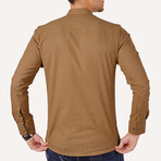 Mandarin Collar Quarter-Button Shirt // Tan (XL)