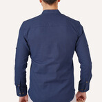 Mandarin Collar Quarter-Button Shirt // Indigo (L)