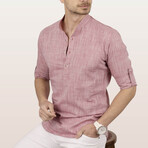 Mandarin Collar Quarter-Button Shirt // Melange Light Cherry (S)