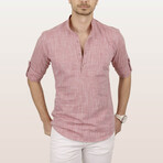 Mandarin Collar Quarter-Button Shirt // Melange Light Cherry (S)