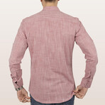 Mandarin Collar Quarter-Button Shirt // Melange Light Cherry (S)