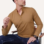 Mandarin Collar Quarter-Button Shirt // Tan (XL)