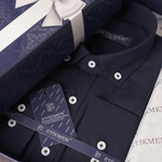 Solid Button-Down Shirt // Navy (L)