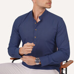Mandarin Collar Quarter-Button Shirt // Indigo (L)
