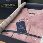 Mandarin Collar Quarter-Button Shirt // Melange Light Cherry (S)