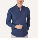 Mandarin Collar Quarter-Button Shirt // Indigo (L)